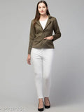 Classic essential linen suede blazer, solid color, polyester fabric, long sleeves, flap pockets, fully lined for comfort, India origin