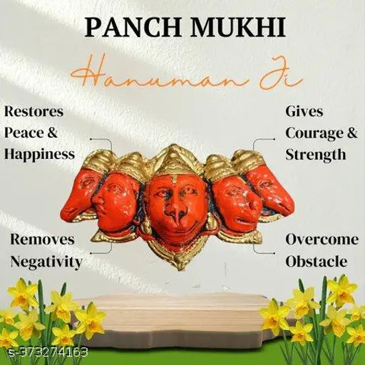 Panch Mukhi Hanuman Ji poly resin idol for main door entrance - Indian artifact featuring 5 faces: Lord Hanuman, Narasimha, Garuda, Adivaraha, Hayagriva. Invoke blessings for protection, wealth, peace, and knowledge