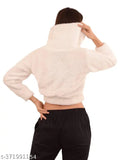 Wool solid-collar zip sweatshirt, long sleeves, size S (36in bust, 22in length) made in India