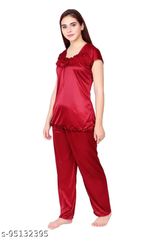Cotton babydoll night suit, satin lingerie set - luxurious sleepwear for women, India-made