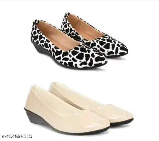 Black and white patent leather Hagam Women's Bellies ballerinas with beige accents