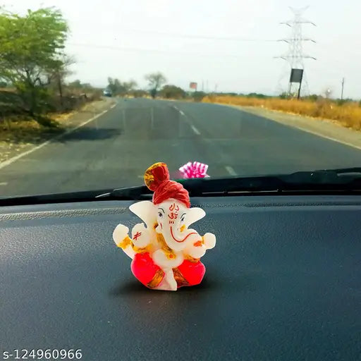 Small 5.5 cm Ganesh Ji idol for car dash board, handcrafted Indian dashboard figurine on car net