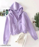 Lavender fleece long-sleeve SB crop jacket, solid color for women, size XS/S (bust 34in, length 20in), made in India