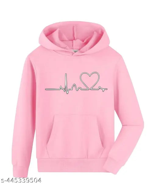 Olive cotton sweatshirt with hoodie and life line print for women and girls (Size: 9-10 Years)