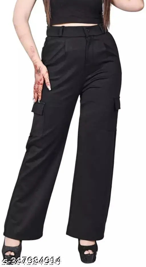 Trendy cotton-lycra cargo pent in solid net, modern women's fashion accessory, India-made