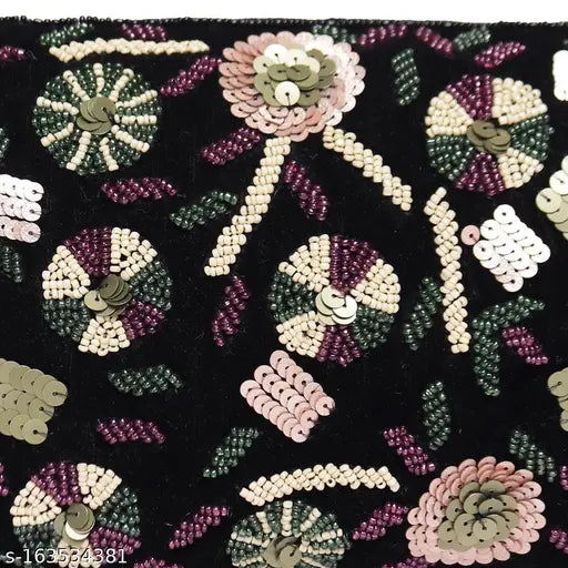 Embroidered net fabric beaded sling for women and girls, versatile accessory with 1 compartment, free size (10in L x 1in W x 7in H), Indian origin