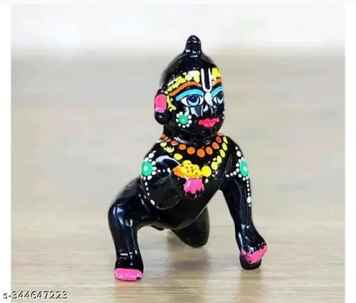 Brass Krishna idol, 3no Gopal Ji black, traditional Indian Kanha statue (6cm x 10cm x 5cm)