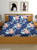 Elastic fitted glace cotton double size bedsheet, floral pattern with two pillow covers, fits 6-inch mattress (CRAFTEAL)