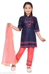 Exquisite rayon kurti pant & dupatta set, Indian embroidered A-line top with pyjama bottoms and matching dupatta