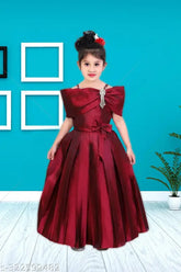 Maroon Silk Blend Maxi Dress for Girls Party Wear, Solid design, India origin