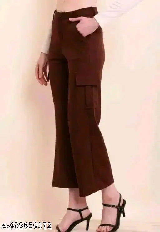 Brown Lycra cargo pants, solid design, one pair, size 32/waist 32", length 38", hip 33