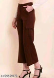 Brown Lycra cargo pants, solid design, one pair, size 32/waist 32", length 38", hip 33