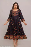 Yellow rayon plus-size formal gown, three-quarter sleeves, printed combo on ankle length, India origin