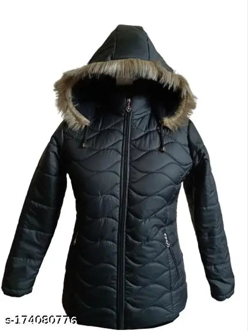 Lightweight polyester jacket for girls, solid color with detachable cap. Comfortable wearing, high quality fur lining. Made in India