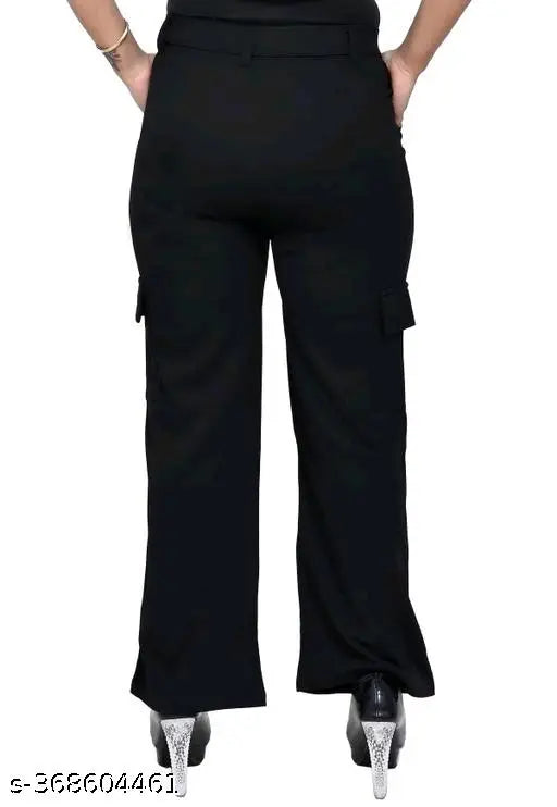 Women's solid cargo style cotton-lycra trousers, size 26-40, ideal for casual wear