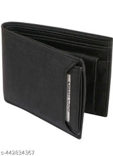 Black faux leather men's casual wallet with 2 compartments, textured pattern, free size (L: 4cm, W: 5cm), men's fashion accessory from India