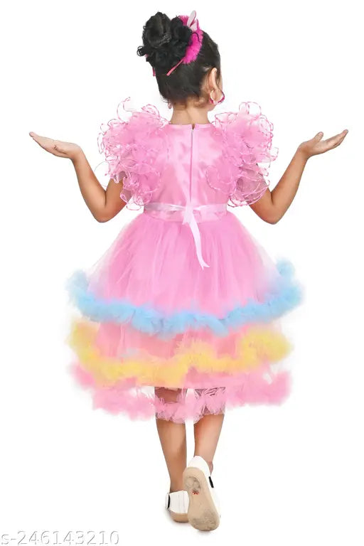 Colorblocked net sleeveless princess elegant girls frock, 1-2 years size with cotton lining, perfect for celebrations and events