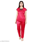 Comfortable satin nightsuit set for women and men, cozy sleepwear in free size (Top bust: 34", Top length: 26", Bottom waist: 38", Bottom length: 40"), India-made lounge wear night attire