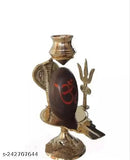Multicolor brass Narmadeshwar Shivling Jalhari Base with Trishul, for home and temple use. Dimensions: 6cm x 6cm x 7cm