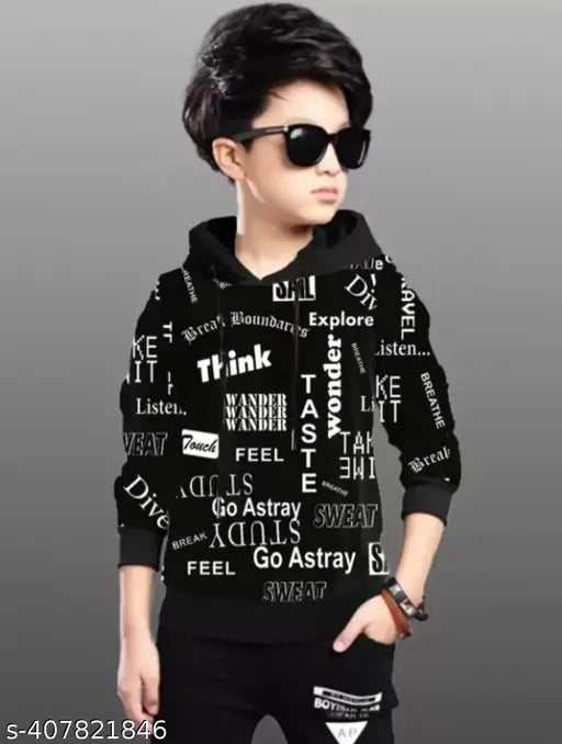 Kids hooded neck cotton stylish t-shirt, printed pattern, long sleeves, boys fashion, India