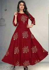 Rayon three-quarter sleeve printed kurtis for women, vibrant Indian design in M, L, XL, XXL sizes