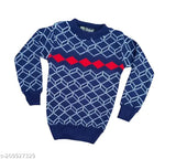 Navy blue self-design wool sweatshirt and pant set for boys, full sleeves dress for kids with printed graphics