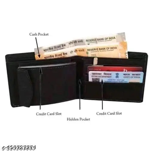 Faux leather violet men's wallet purse with 2 compartments, solid design, free size (12cm x 10cm), Indian origin