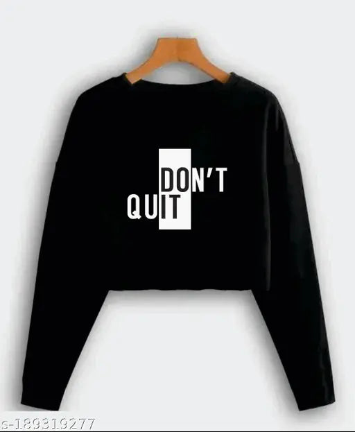 Trending black crop full sleeves cotton blend t-shirt for girls and women, solid design in various sizes (XS-XXL). Made in India