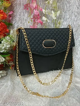 Stylish quilted PU handbag with golden chain strap, free size. Indian-made sling bag for women's casual wear, features 2 compartments and detachable shoulder strap. Lightweight design suitable for daily use and various outfits