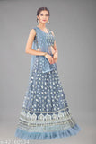 Grey net sequinned Adrika attractive women's lehenga set, semi-stitched (41in waist, 42in length), embellished choli and dupatta