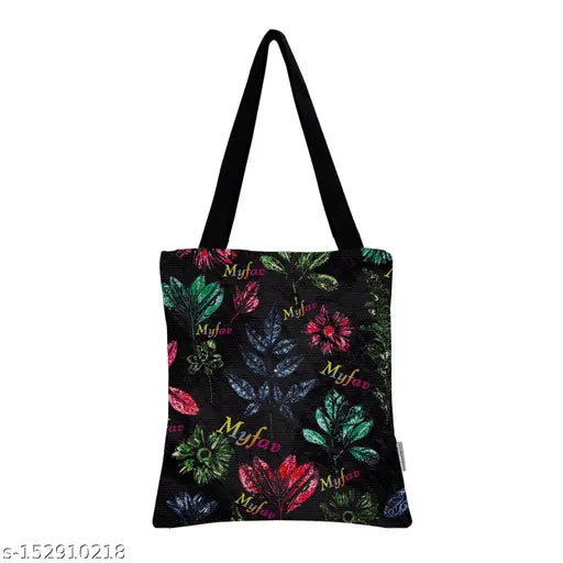 Printed polyester My Fav multipurpose women's travel tote bag with zippered compartment, water-resistant, free size (16x14in), ideal for everyday essentials and travel
