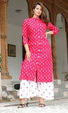 Printed rayon kurta and palazzo set, vibrant Indian woman's fashion with side pocket