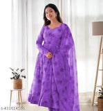 Purple floral print Georgette kurti dupatta set for women, three-quarter sleeves, Indian origin