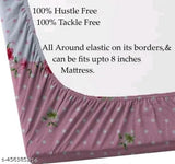 White glace cotton elastic fitted bedsheet with 2 pillow covers, floral pattern, superfine quality for AC room