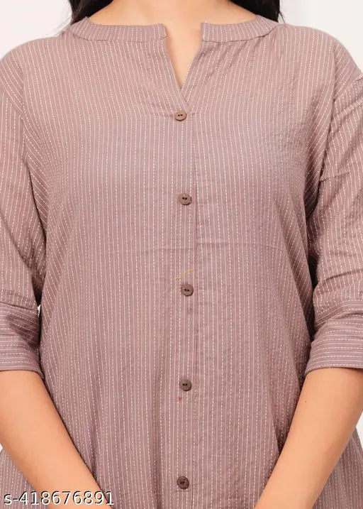 Brown cotton Kurta with Palazzos, traditional Katha style, perfect for office wear or festive occasions