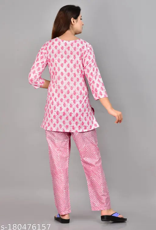 Pure cotton nightsuit for women, printed pattern, three-quarter sleeves, limited edition premium cotton pyjamas from Shopaxis, India