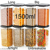 Unbreakable airtight plastic kitchen jars set, 1500ml x 8, ideal for food storage and meal prep