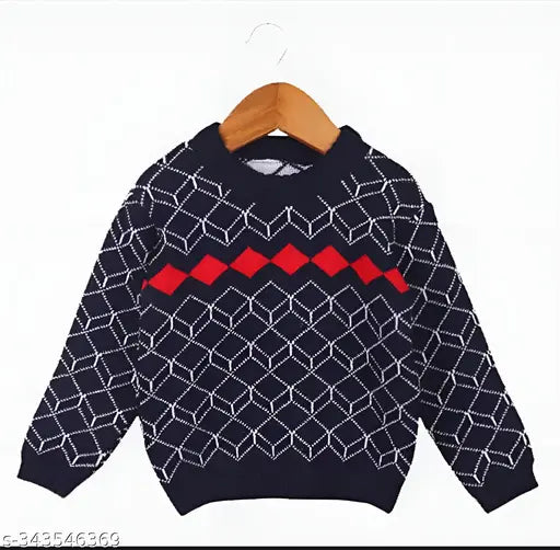 Woolen striped sweater for boys with full sleeves, premium quality and printed pattern, chilly daywear, size 12-18M to 4-5Y, made in India