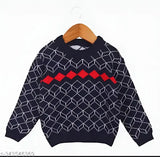 Woolen striped sweater for boys with full sleeves, premium quality and printed pattern, chilly daywear, size 12-18M to 4-5Y, made in India