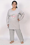 Printed cotton blend night suit with long sleeves for plus size women, full sleeve pyjama set on hanger