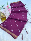 Indian free size chiffon silk bandhani dye saree with embroidered tassels