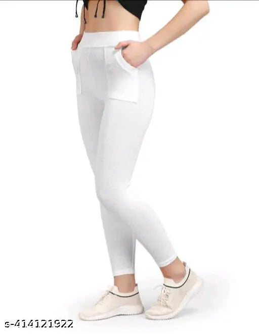 Heavy-weight cotton blend jeggings for women - Solid design, available in various sizes, Made in India