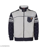 Grey & navy colorblocked cotton blend jacket with stand collar, two pockets, long sleeves, zip closure, and straight hem - children's size 5-6 years