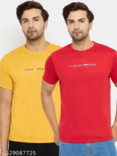 Mustard cotton blend men's casual wear t-shirt, short sleeves, solid print, XXL size (chest 44in, length 30in), made in India