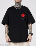 Black cotton blend oversized Naruto graphic printed men's T-shirt, perfect for casual or sportswear, XS-XXXL