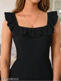 Dyed/washed net polyester sleeveless jumpsuit for women, urbane and elegant style on model, size S-XXXL, made in India