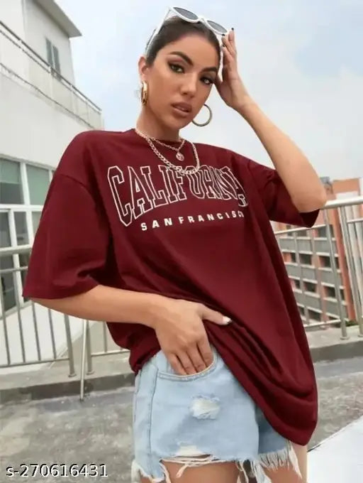 Women's oversized printed round neck polycotton t-shirt, vibrant pattern, short sleeves, XS-XL, Indian fashion