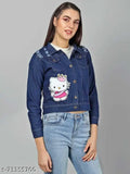 Denim kitty patch jacket, XL, India-made, enhances bold western style
