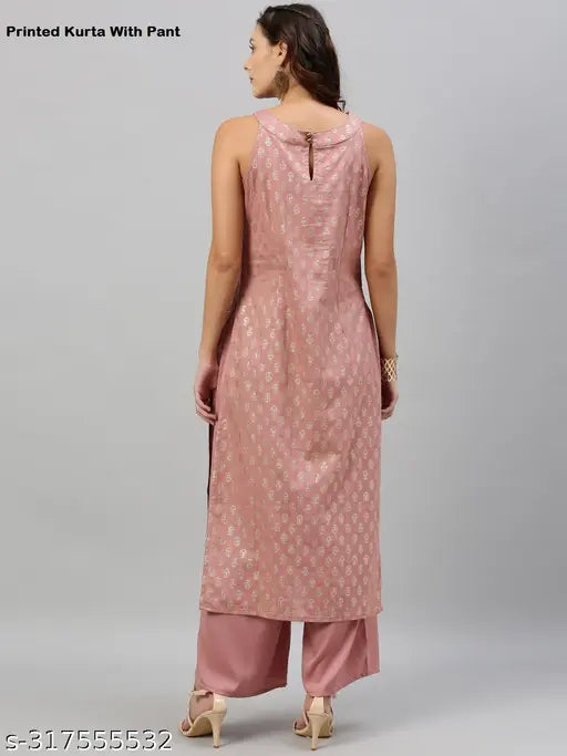 Pink cotton printed sleeveless kurta palazzo set, single size, XS-XL, traditional Indian wear for parties or casual days