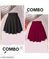 Solid polyester skater skirts (2-pack), high-quality, stretchy and flared, imported from India